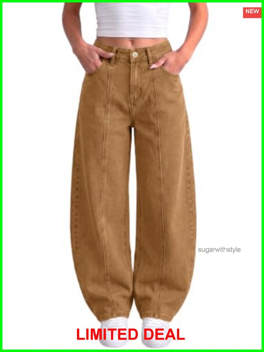High Waisted Wide Leg Barrel Jeans Stretchy Front Seam Denim Pants